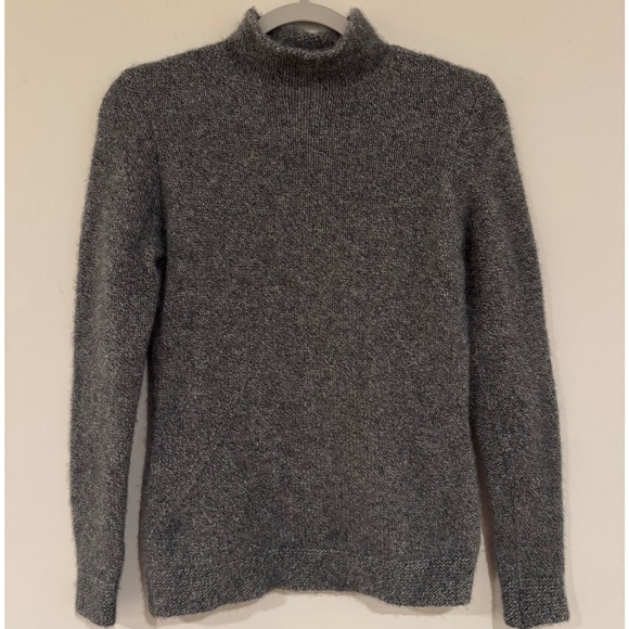 Cashmere Mock Neck‎ Sweater Soft Knit Pullover Gray Small